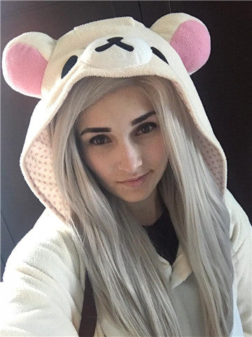 Long Silver Grey Straight Synthetic Lace Front Wig - FashionLoveHunter