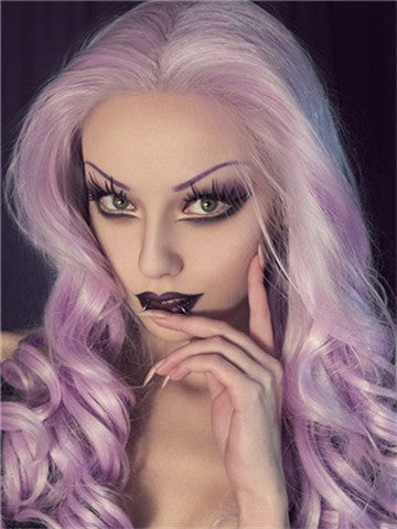 Long Silver Light Purple Wave Synthetic Lace Front Wig - FashionLoveHunter