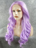 Long Silver Light Purple Wave Synthetic Lace Front Wig - FashionLoveHunter