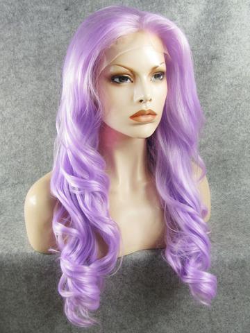 Long Silver Light Purple Wave Synthetic Lace Front Wig - FashionLoveHunter