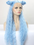 Long Sky Powder Blue Curly Synthetic Lace Front Wig