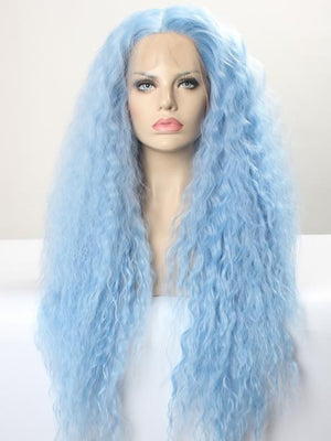 Long Sky Powder Blue Curly Synthetic Lace Front Wig