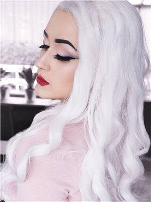Long Snow White Body Wavy Synthetic Lace Front Wig - FashionLoveHunter