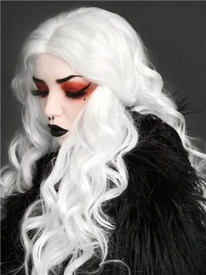 Long Snow White Body Wavy Synthetic Lace Front Wig - FashionLoveHunter