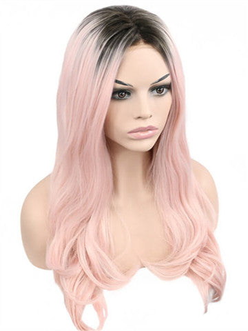 Long Soft Pink Sakura Ombre Synthetic Lace Front Wig - FashionLoveHunter