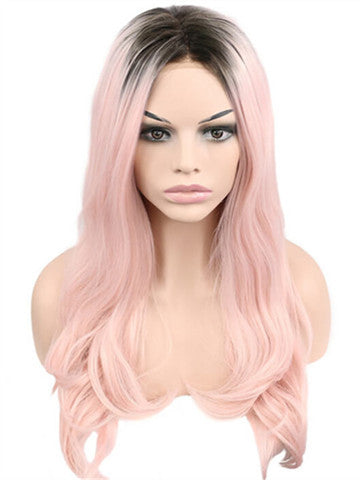 Long Soft Pink Sakura Ombre Synthetic Lace Front Wig - FashionLoveHunter