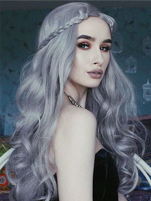 Long Star Grey Wavy Synthetic Lace Front Wig - FashionLoveHunter
