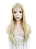 Long Straight Bright Blonde Rod Yellow Synthetic Lace Front Wig