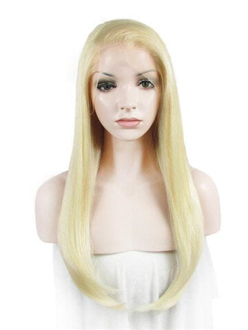 Long Straight Bright Blonde Rod Yellow Synthetic Lace Front Wig
