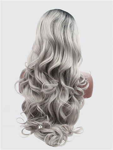 Long Stylish Enhancing Gray Ombre Wave Synthetic Lace Front Wig - FashionLoveHunter