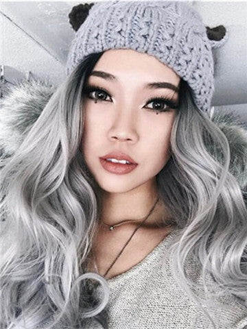 Long Stylish Enhancing Gray Ombre Wave Synthetic Lace Front Wig - FashionLoveHunter