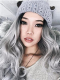 Long Stylish Enhancing Gray Ombre Wave Synthetic Lace Front Wig - FashionLoveHunter