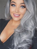 Long Stylish Enhancing Gray Ombre Wave Synthetic Lace Front Wig