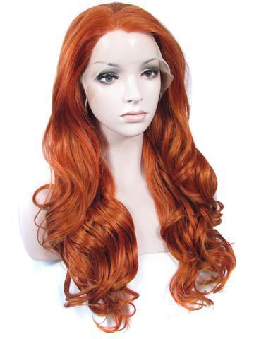 Long Sulphureus Copper Free-Part Wave Synthetic Lace Front Wig - FashionLoveHunter