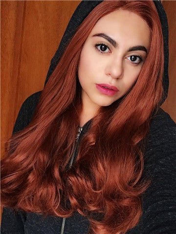 Long Sulphureus Copper Free-Part Wave Synthetic Lace Front Wig - FashionLoveHunter