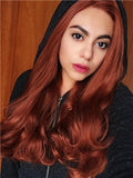 Long Sulphureus Copper Free-Part Wave Synthetic Lace Front Wig - FashionLoveHunter