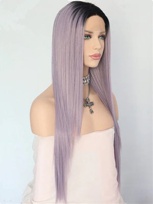 Long Thistle Light Purple Ombre Synthetic Lace Front Wig
