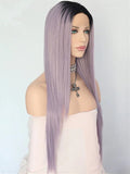 Long Thistle Light Purple Ombre Synthetic Lace Front Wig