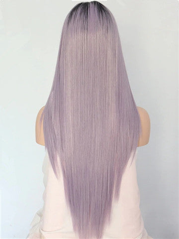 Long Thistle Light Purple Ombre Synthetic Lace Front Wig