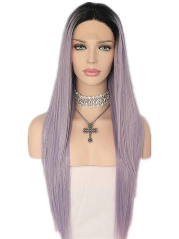 Long Thistle Light Purple Ombre Synthetic Lace Front Wig