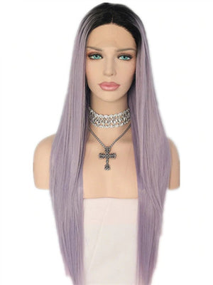 Long Thistle Light Purple Ombre Synthetic Lace Front Wig