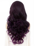 Long Eggplant Dark Purple Ombre Wavy Synthetic Lace Front Wig - FashionLoveHunter