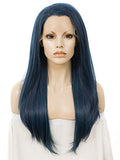 Long Vivianite Dark Blue Straight Synthetic Lace Front Wig - FashionLoveHunter