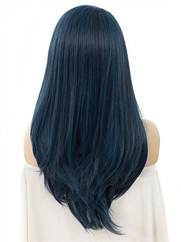 Long Vivianite Dark Blue Straight Synthetic Lace Front Wig - FashionLoveHunter
