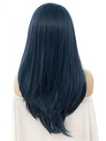 Long Vivianite Dark Blue Straight Synthetic Lace Front Wig - FashionLoveHunter
