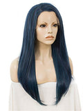 Long Vivianite Dark Blue Straight Synthetic Lace Front Wig - FashionLoveHunter