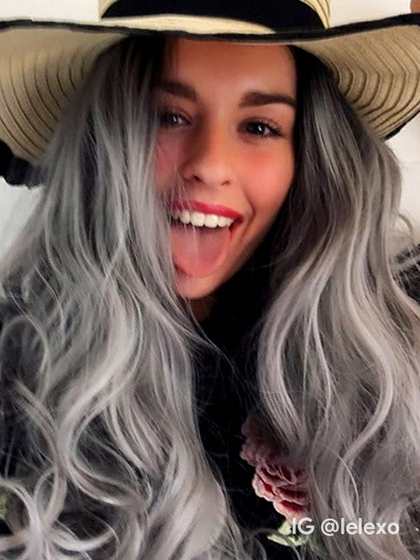 Long Wave Black To Grey Ombre Synthetic Lace Front Wig