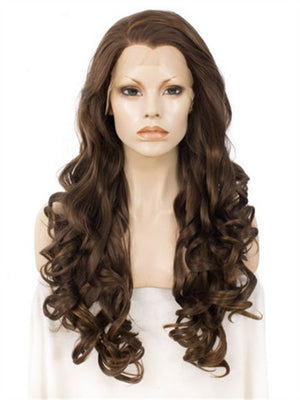 Loose Wave Brown Auburn Blend Long Synthetic Lace Front Wig - FashionLoveHunter