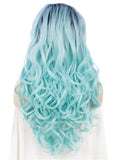 Dark Roots Sky Blue Layered Wavy Glueless Synthetic Lace Front Wigs - Imstylewigs