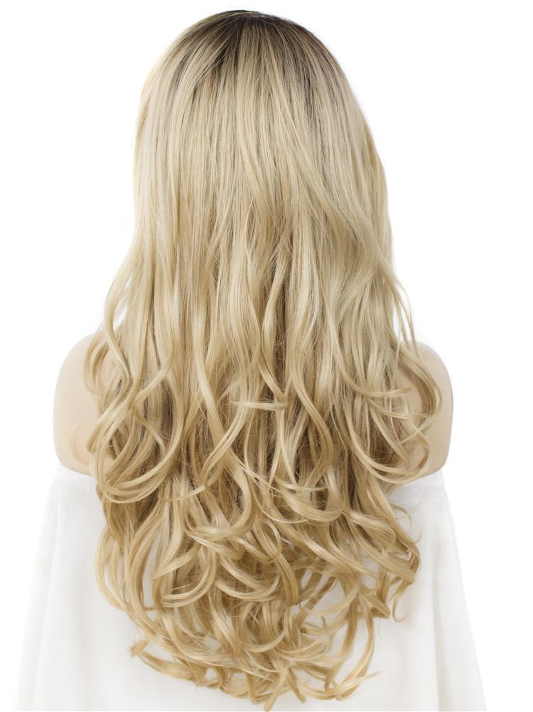 Long Balayage Blonde Wavy Glueless Synthetic Lace Front Wigs - Imstylewigs