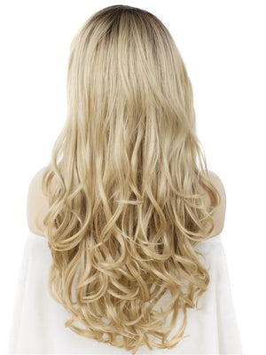 Long Balayage Blonde Wavy Glueless Synthetic Lace Front Wigs - Imstylewigs