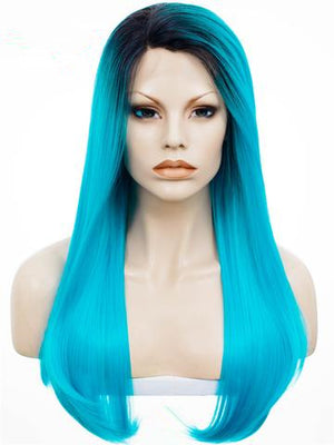 Magical Electric Blue Long Straight Synthetic Lace Front Wig - FashionLoveHunter