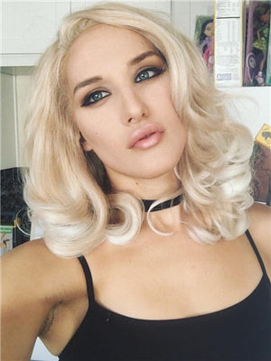 Short Ash Gold To Blonde Ombre Wave Bob Synthetice Lace front Wig - FashionLoveHunter