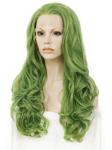 Mustard Eatage Green Wave Long Synthetic Lace Front Wig - FashionLoveHunter