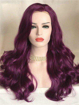 Mystique Reddish Purple Long Wave Synthetic Lace Front Wig - FashionLoveHunter