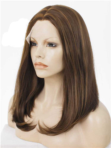 Natural Brown Shoulder Length Bob Synthetic Lace Front Wig - FashionLoveHunter
