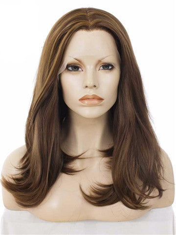 Natural Brown Shoulder Length Bob Synthetic Lace Front Wig - FashionLoveHunter