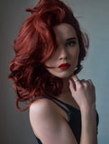 Ginger Red Wavy Bob Lace Front Synthetic Wigs - Imstylewigs