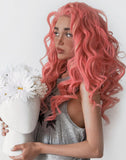 Pink Highlight Blonde Spiral Curl Synthetic Lace Front Wig