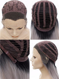 New Style Ombre Black To Grey Straight Synthetic Lace Front Wig - FashionLoveHunter