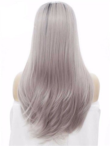 New Style Ombre Black To Grey Straight Synthetic Lace Front Wig - FashionLoveHunter