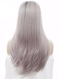 New Style Ombre Black To Grey Straight Synthetic Lace Front Wig - FashionLoveHunter