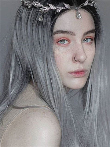 New Style Ombre Black To Grey Straight Synthetic Lace Front Wig - FashionLoveHunter