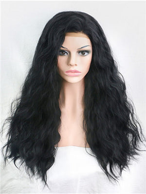 Obsidian Black Curly Synthetic Lace Front Wig - FashionLoveHunter