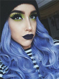 Ocean Blue Ombre Long Wavy Synthetic Lace Front Wig - FashionLoveHunter