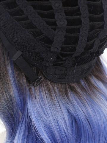 Ocean Blue Ombre Long Wavy Synthetic Lace Front Wig - FashionLoveHunter